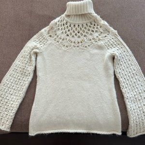 CATHERINE MALANDRINO CASHMERE CROCHET BELL-SLEEVES SWEATER IN IVORY COLOR